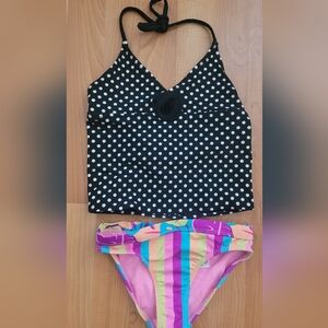 Wonder Nation Girls 2-Pc Bikini Swimsuit Size 6-6x Polka Dot Multicolor Stripes